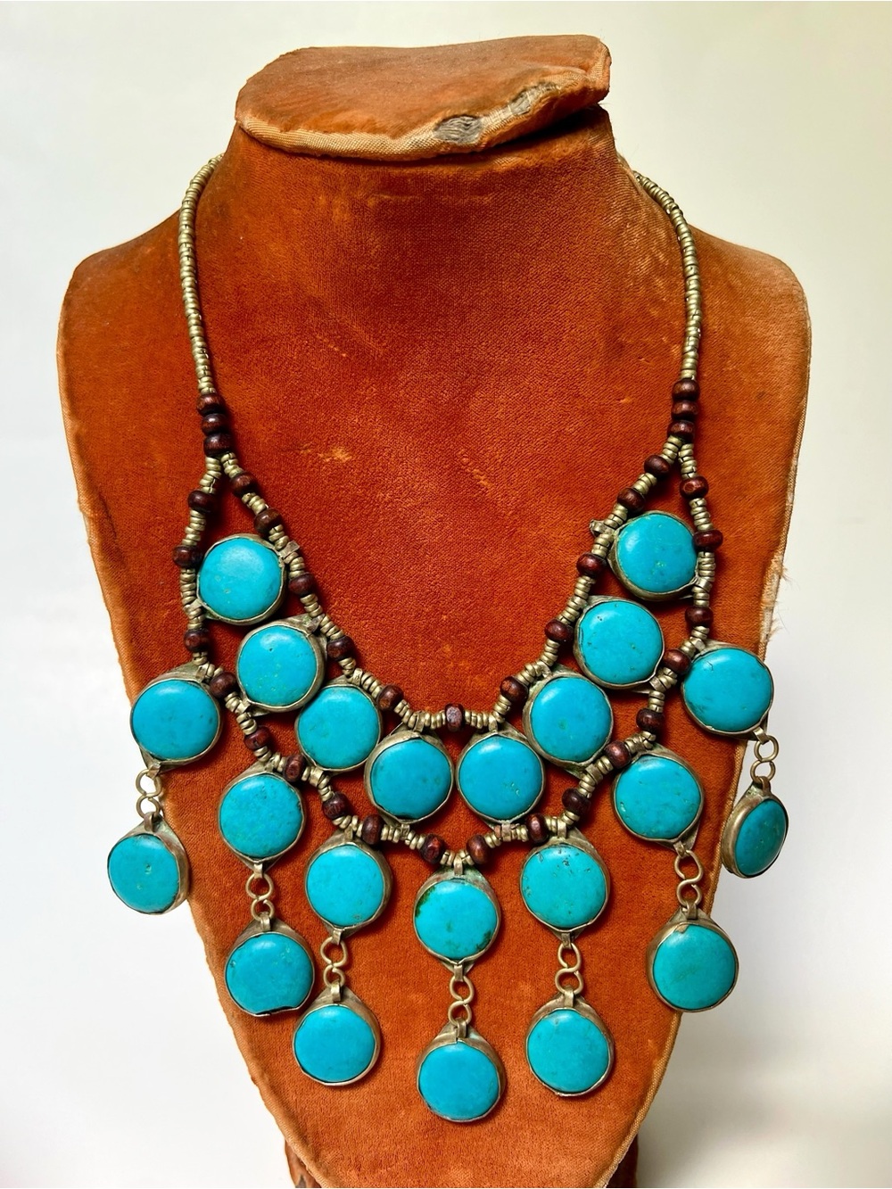 Vintage Turquoise Wood Bead Necklace